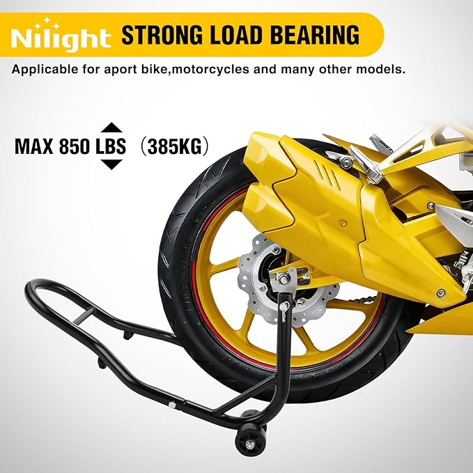 Nilight Universal Motorcycle Rear Wheel Stand Lift 850lbs with U + L Fork for Suzuki Yamaha Honda Kawasaki, Black