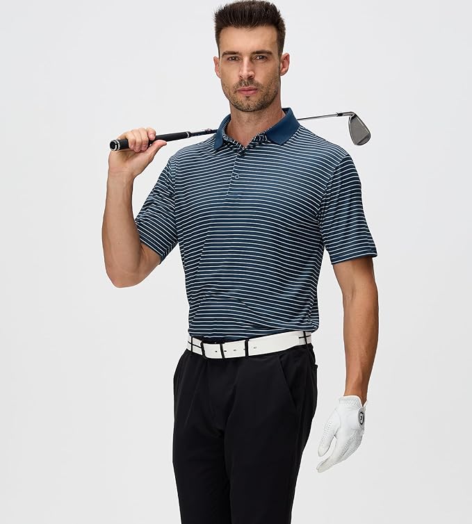 Esabel.C Jacquard Golf Shirts for Men Moisture Wicking Short Sleeve Performance Dry Fit Active Mens Polo Shirts
