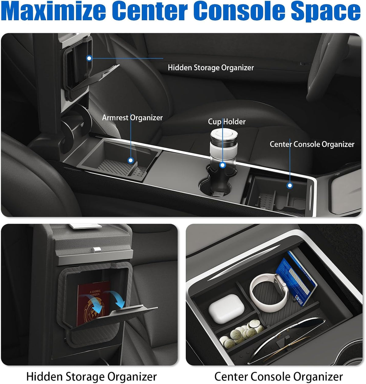 5PCS Center Console Organizer for Tesla Model Y Juniper & Model 3 Highland