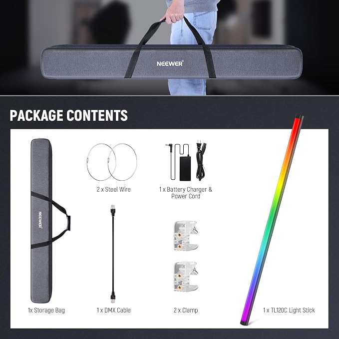 NEEWER TL120C RGB Tube Light, 42W Full Color RGBWW Photography LED Video Light
