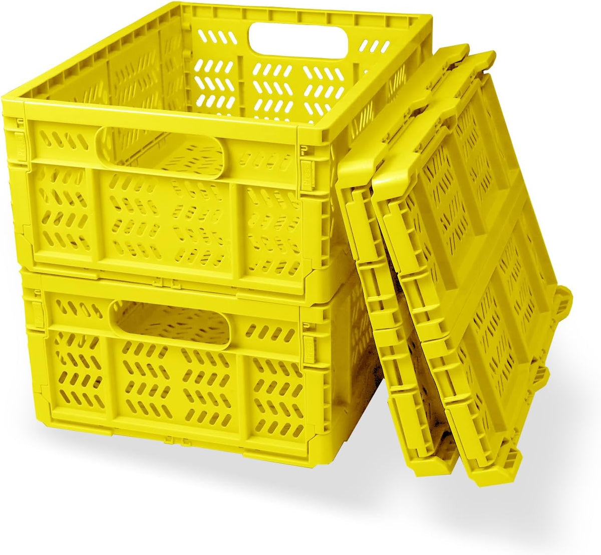 20L Folding Crate, 4Pack Plastic Storage Baskets Organizer for Home and Office,Collapsible Storage Crates for Home Office and Outdoor Organizer.(Yellow)