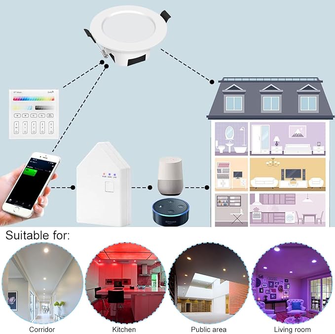FVTLED Smart Recessed Lighting 4 Inch, Wireless Bluetooth 9W RGBWC Color Changing LED Downlight, 700LM 2700K-6500K Dimmable LED Can Lights - 1 Pack