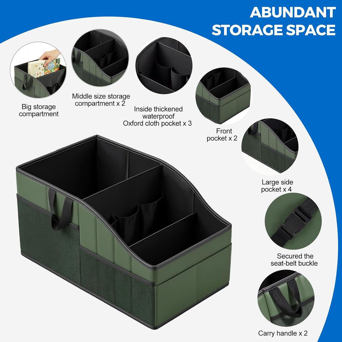 WHHMK Sturdy Leather Car Storage Support Up to 33 LB of Weight, Green