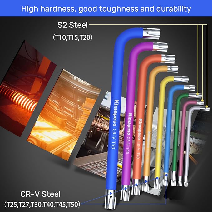 9 PCS Torx Allen Wrench Set Star Allen Key Tools Colored Star Key Set Precision Size Markings T10, T15, T20, T25, T27, T30, T40, T45, T50 for Bike and Household DIY Projects