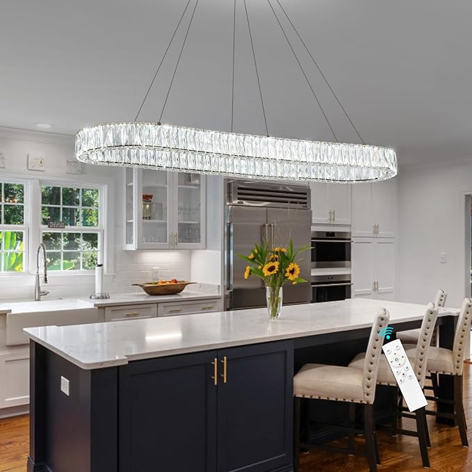 HAIXIANG Modern Crystal Chandelier Dimmable LED Long Chandeliers
