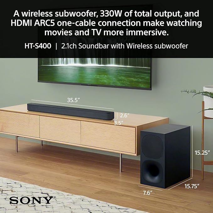 Sony BRAVIA 2 II 55 Inch 4K Ultra HD LED Smart TV (K-55S20M2, 2025) with HT-S400 2.1ch Soundbar and Wireless Subwoofer Bundle