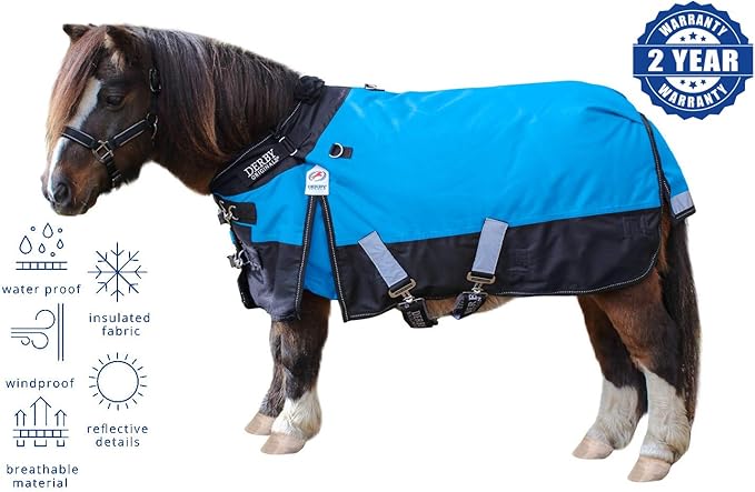 Derby Originals Nordic-Tough 1200D Heavyweight Mini Horse & Pony Turnout Blanket – Waterproof, Breathable, 300g Insulation, 210T Lining, Reflective, 2-Year Warranty (Turquoise, 52")