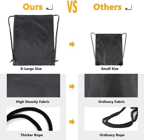 BeeGreen Drawstring Backpack - X-Large Heavy Duty Cinch Sack | 22.4" L x 17.5" W, Machine Washable, Black & Pink - Perfect for Gym & Sports