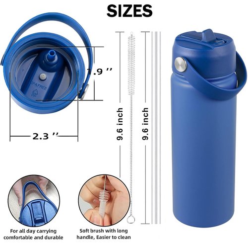 LLCJYYCY Straw Lid for Hydro Flask,Lids with Straw for Hydro Flask Wide Mouth 20 32 40 oz,Flexible Handle Replacement Lid,Sport Water Bottle Replacement Top Accessories,BPA Free(2 PCS Navy Blue)