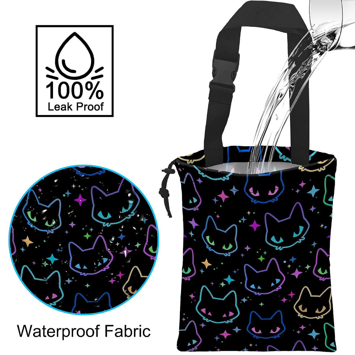 Car Trash Bag Colorful Neon Cat Heads Car Garbage Bag Hanging Car Trash Can for Back Seat with Drawstring, Waterproof Garbage Bags for Accessories Vehicle Travelling Camping Outdoor