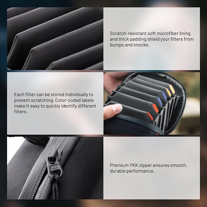 PGYTECH Hard Lens Filter Pouch Up to 100mm, 7 Pockets Camera Filter Bag
