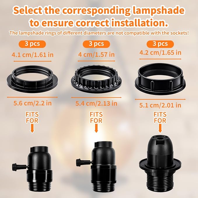 9 PCS E26/E27 Lamp Shade Rings