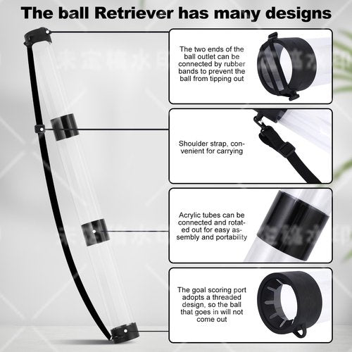 Buhobha Pickleball Ball Retriever, 17 Balls Pickleball Pickup Tube, Tennis Ball Tube Picker Upper with Strap, Detachable Ball Picker Upper
