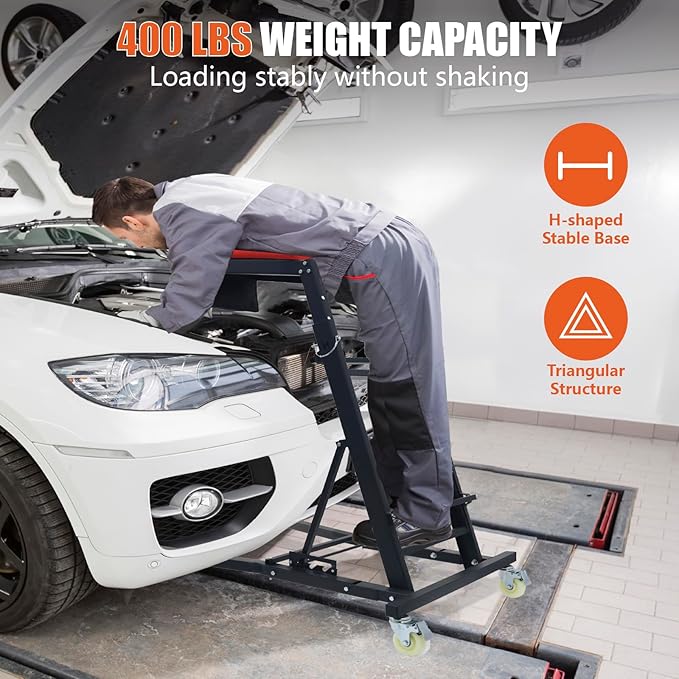 THDUGG Large Topside Creeper 48"-76" Height Range, 400 LBS Capacity Automotive Creeper Top Side Creeper Foldable Car Creeper with 4 Caster Wheels and Padded Deck for Auto Repair Maintenance