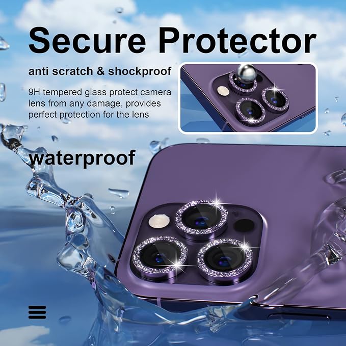Misea for iPhone 14 Pro/iPhone 14 Pro Max Camera Lens Protector Bling, 9H