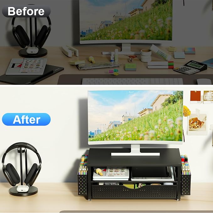 Spacrea Desk Organizer and Accessories, Computer Monitor Stand Riser