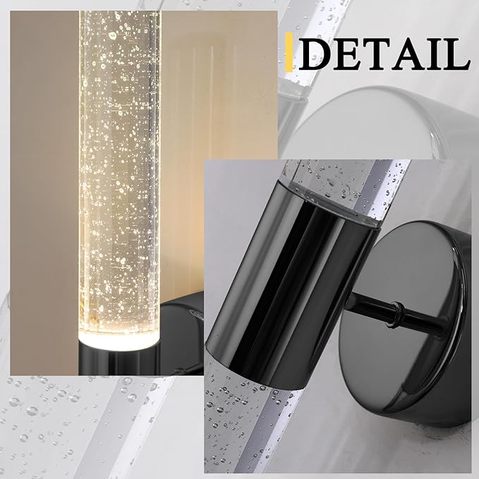 Black Wall Sconces LED Modern Sconces Dining Room Wall Lighting 10W 3000K LED Wall Lights Crystal Hardwired Wall Light Fixtures for Living Room Bedroom Bathroom Hallway