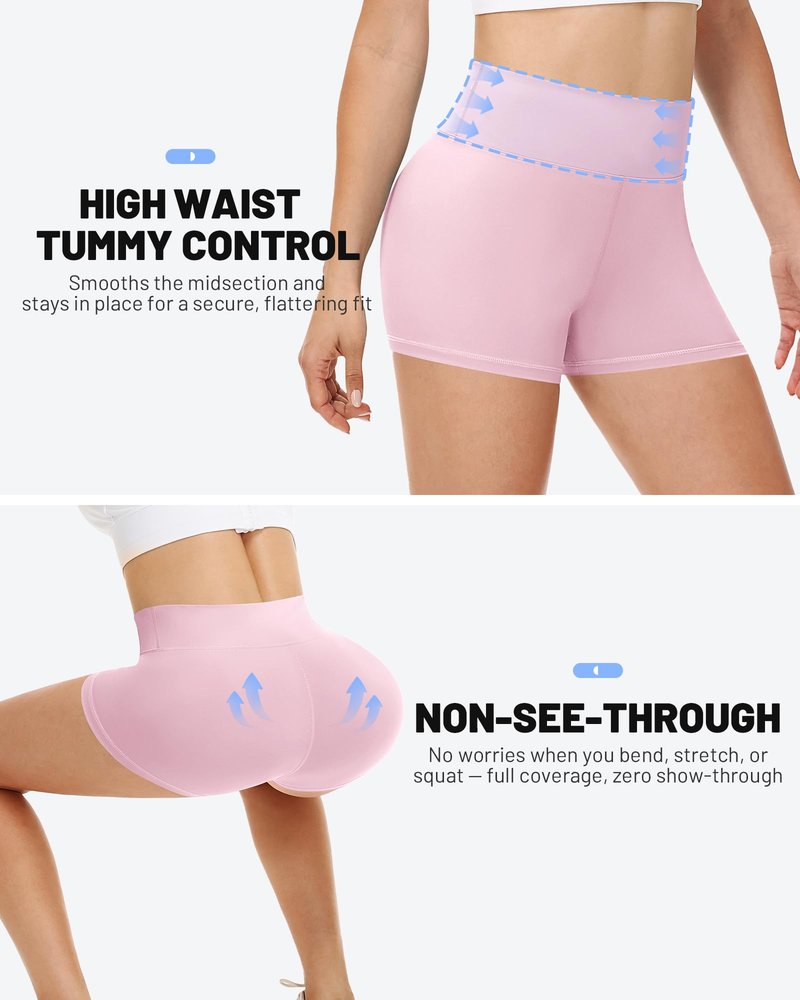 Runhit Spandex Biker Shorts Women Workout Gym Yoga Athletic Running Volleyball Booty Tummy Control High Waisted Soft Compression No See Through 3" M Light Pink