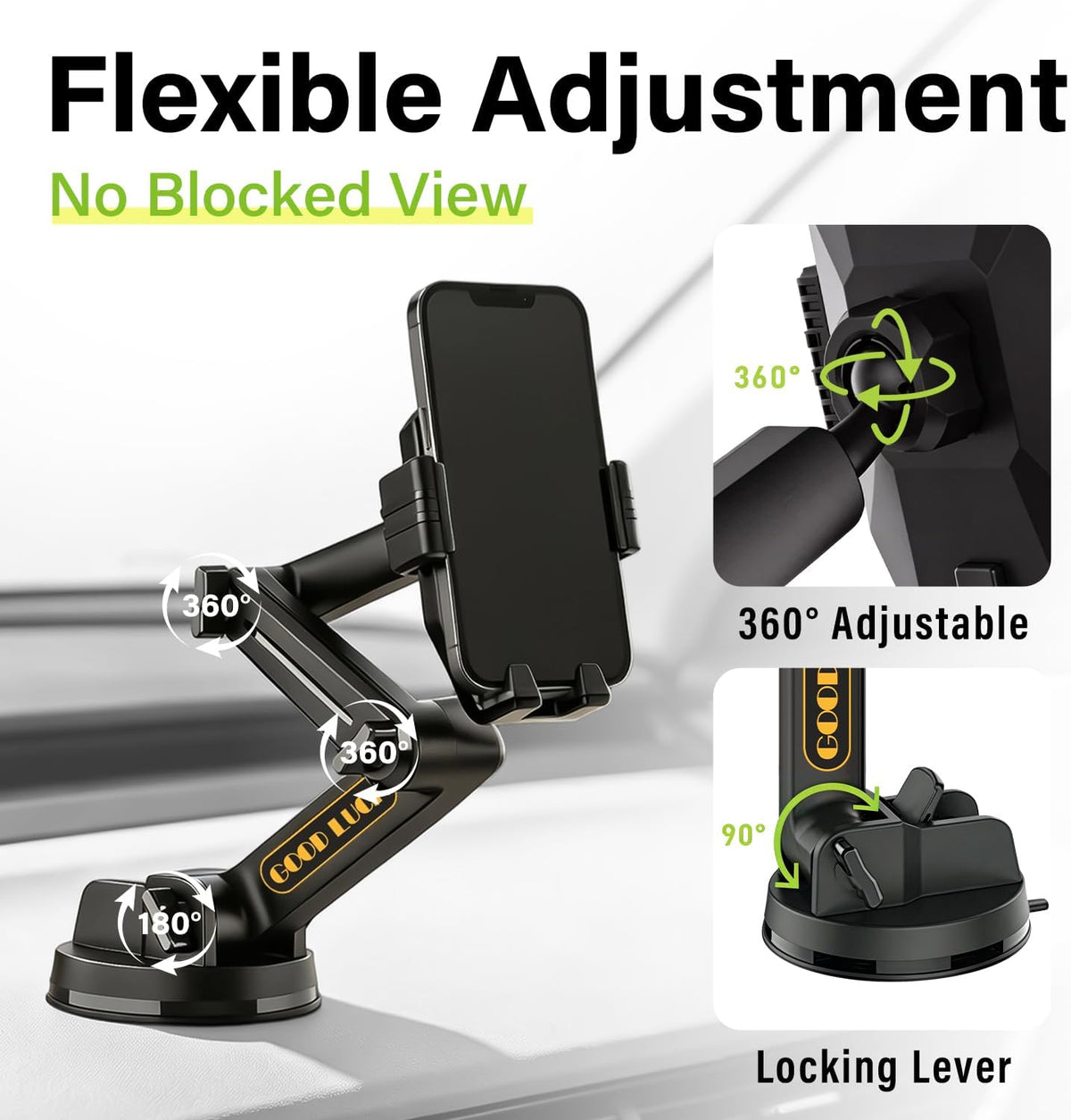 Topsolar Phone Mount for Truck Phone Holder for Truck - Heavy Duty Super Suction Cup, Mobile Device Holder Dashboard Window 16.9 inch Long Arm & Stable, iPhone & Samsung Compatible, Semi Trucker