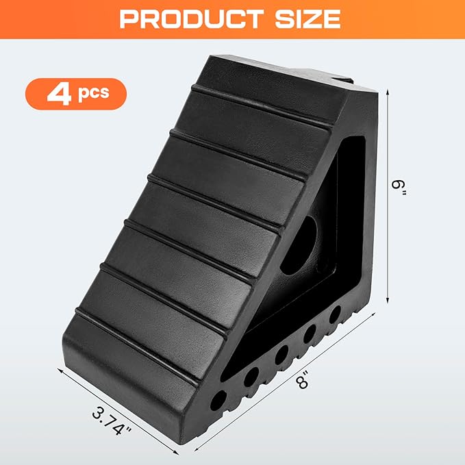 Taifa 4PCS Heavy Duty Rubber Wheel Chocks for Travel Trailers, RV Wheel Stoppers Tire Chock with Portable Handle for Camper Cars Trucks etc., Black