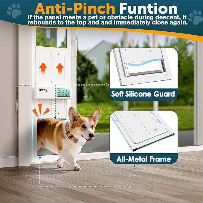 Automatic Sliding Glass Dog Door with Collar Sensor,Large Electric Doggy Door for Sliding Glass Door, Adjustable 76" to 80-11/16" Slider Height,Custom Scheduling & Anti-Pinch,Fit Dog Up to 100 Lbs (L)
