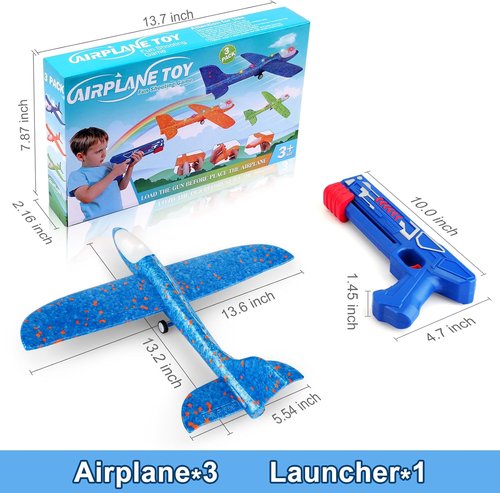 Fuwidvia Airplane Launcher Toys - 3 Pack LED Foam Glider Planes for Kids | Outdoor Fun, 13.2'' (Blue, Green, Orange)