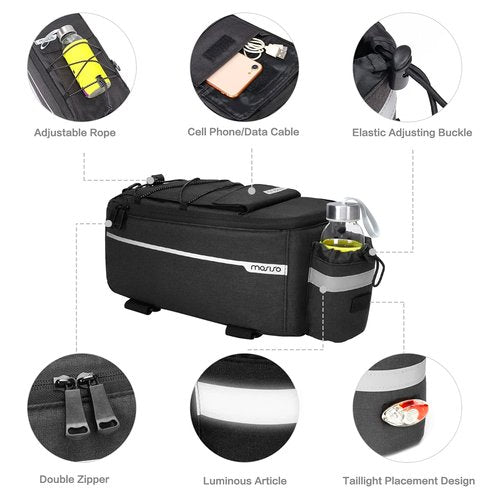 MOSISO Bike Rack Bag, Waterproof Bike Trunk Cooler Pouch Insulated Bicycle Rear Seat Pouch Cycling Backseat Storage Cargo Luggage Saddle Shoulder Bag, Black