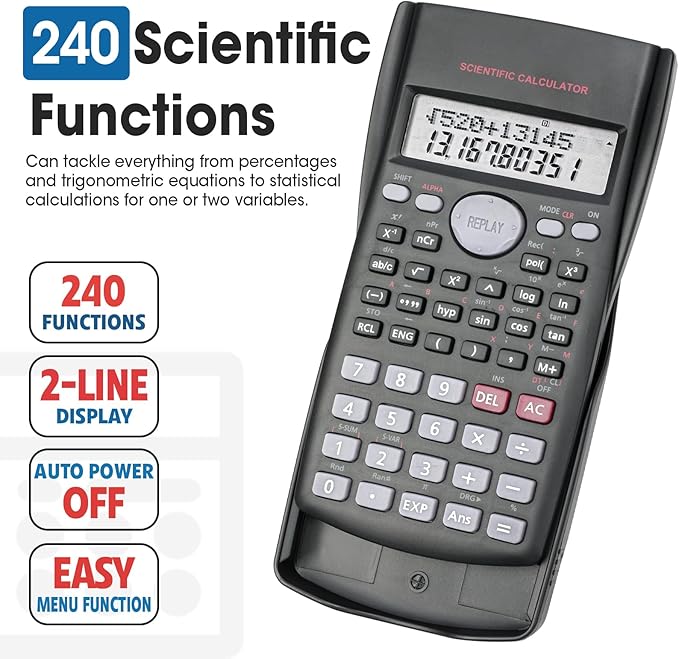 5 Pack Scientific Calculators, 2-Line Large Screen Display 240 Functions