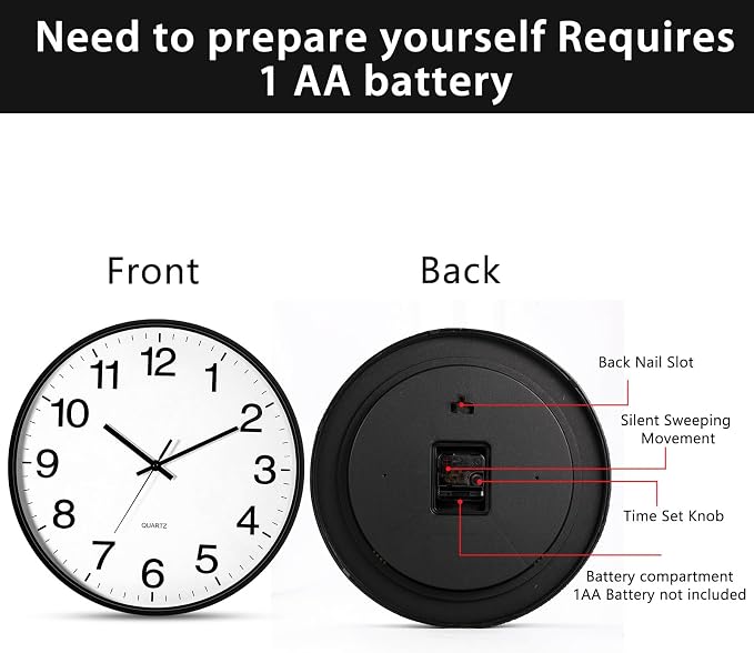 Inbagi 8 Pcs Wall Clock Large Silent Battery Operated Wall Clocks Modern Non