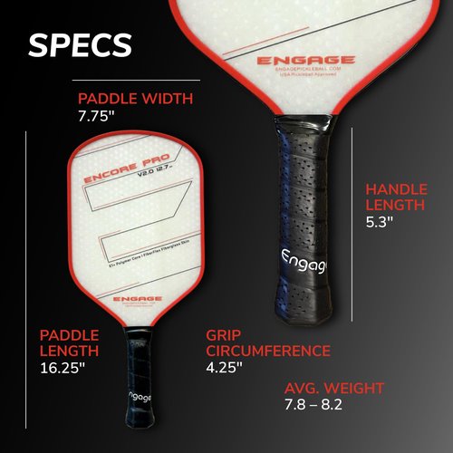 Engage Encore Pro V2.0 12.7mm Pickleball Paddle Playability with Power | Hybrid - Crimson Red (Crimson Red, 15.2 MM (Thick))