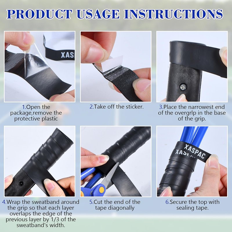 Xaspac 6 Pack Premium Overgrip Tape for Tennis, Pickleball & Badminton - Absorbent Dry Feel, Anti-Slip PU Material, Pre-Cut for Easy Installation, Enhanced Control & Durability (Black/White)