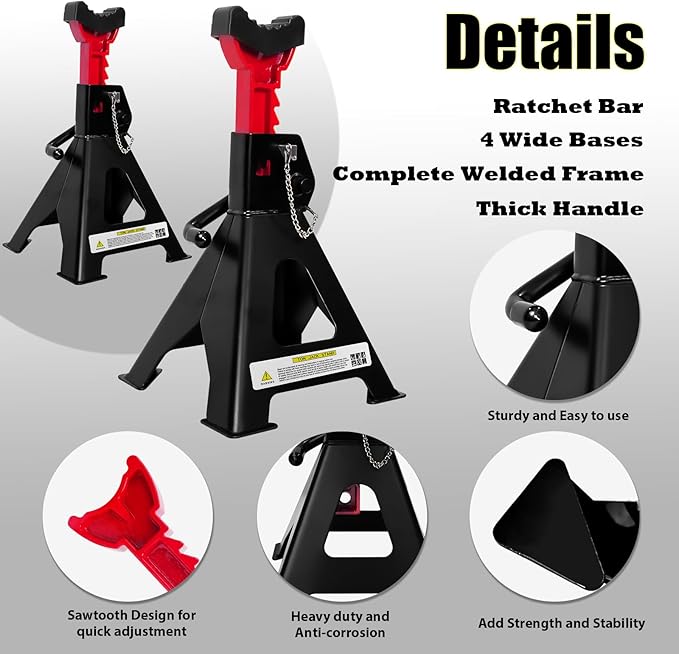 YATOINTO 6 Ton Jack Stands, 15.6"-23.4" Adjustable with Double Pin Locking,Heavy Duty Jack Stands with Extra Rubber Pads,Car Lifts for Home Garage,Lifting Various Vehicles,1 Pair Black
