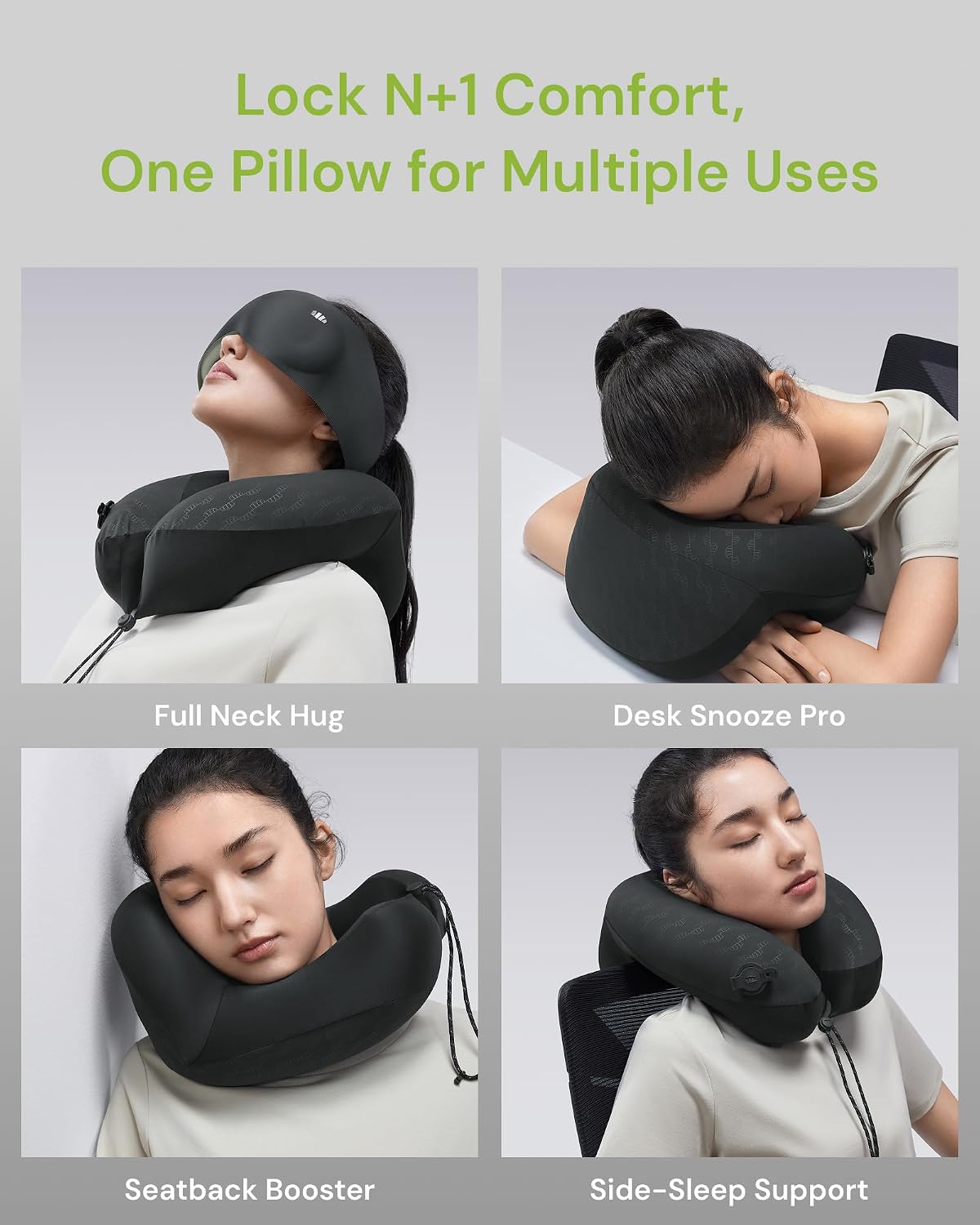 BENEUNDER Travel Neck Pillow for Airplane, Inflatable Compact 360°Head Support Pillow, Comfortable Breathable Cover for Travel, Train,Car with Storage Bag, Black