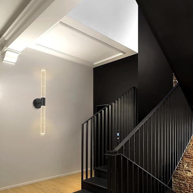 Black Wall Sconces LED Modern Sconces Dining Room Wall Lighting 10W 3000K LED Wall Lights Crystal Hardwired Wall Light Fixtures for Living Room Bedroom Bathroom Hallway