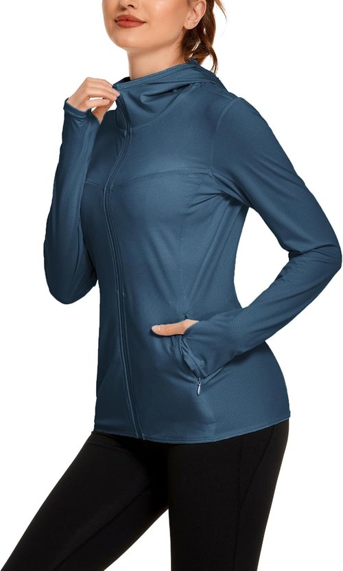 COOrun Women's Sun Protection Hoodie Jacket - UPF 50+ Long Sleeve Athletic Zip Jacket with Pockets