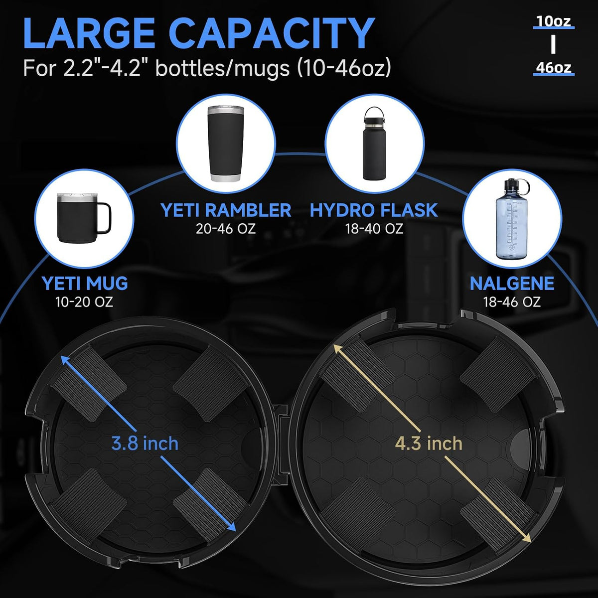 DYLEN Car Cup Holder Expander, 2 in 1 Cup Holder Adpater Extenter for Car