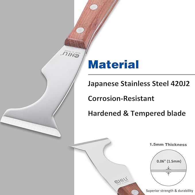 CHILI Tools 7/8" Wide Mini Pry Bar With Flat End + CHILI Tools 5 IN 1 Paint Scraper With Wooden Handle Hammer End (Paint Scraper & Mini Pry Bar)