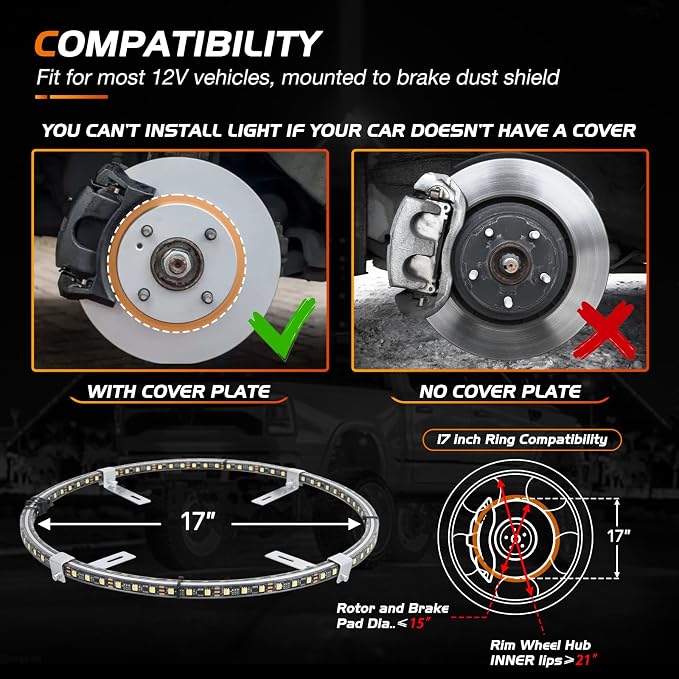 Nilight 4PCS 17inch Double Row LED Wheel Ring Lights Pure White