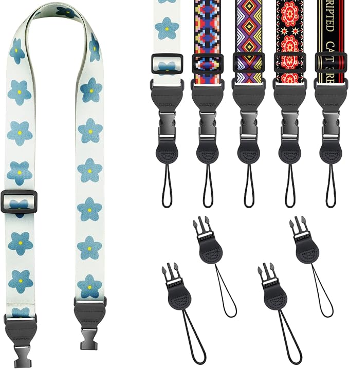 FIEIL Blue Floral Shoulder Strap, Adjustable Camera Strap