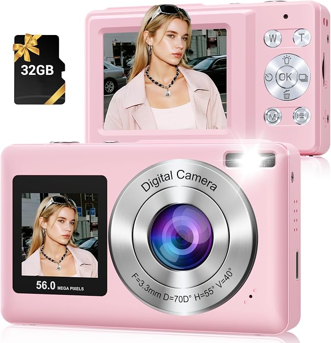 Digital Camera, 56MP 2.7K Dual-Screen Selfie Camera