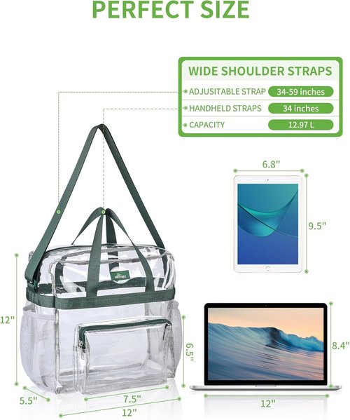 MAY TREE Clear Stadium Bag - Durable 12x6x12 Tote with Reinforced Straps for Events & Gym