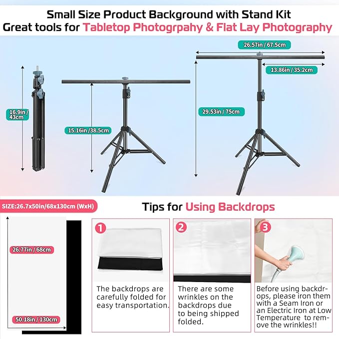 Product Photography Photo Backdrops Stand Kit, Photo Background, 26.8x50in