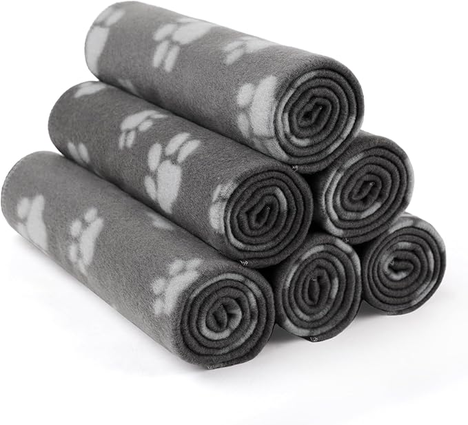 LINENLUX Cute Dog Blanket for Small Medium Dogs 6-Pack Soft Stretchy Fleece Blankets for Pet Cat Puppy Warm Wrinkle-Resistant Throw for Couch Bed Outdoor Grey 45x31 inch (Pack of 6)