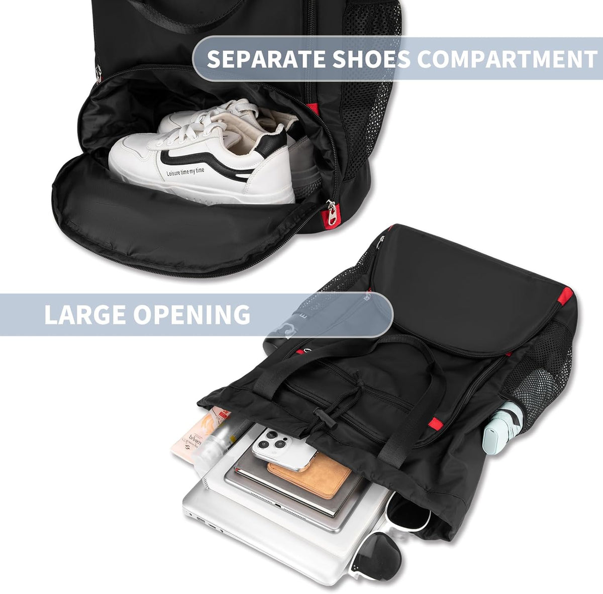 Seyfocnia Drawstring Backpack - Versatile Gym Bag with Shoe Compartment | Black Color