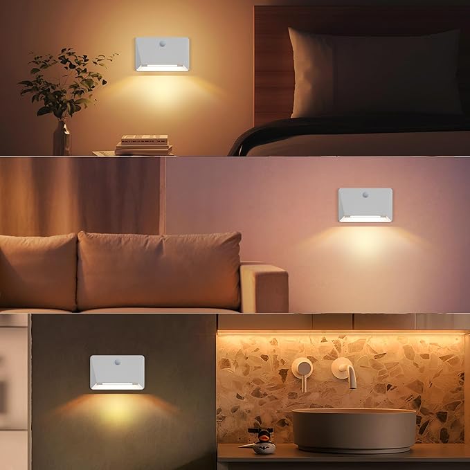uuffoo Rechargeable Motion Sensor Wall Light, Magnetic Linkage Multi-Sensor Stair Lights with 3 Brightness Levels, Wireless Battery Operated Indoor Wall Lamp for Closet Bedroom Hallway(White)