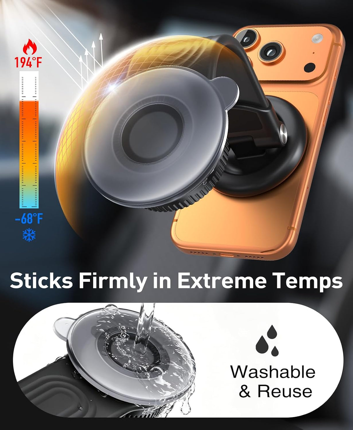 Beeasy for MagSafe Car Mount, 360 Adjustable Bendable Memory Alloy Arm, Magnetic Phone Holder with Vacuum Suction Cup, Dashboard Phone Mount for Tesla, iPhone, Samsung & All Smartphones