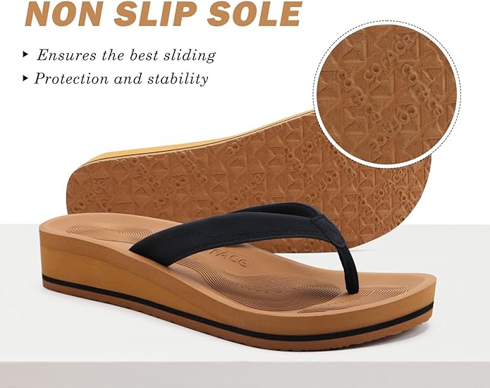 COFACE Flip Flops for Women With Comfortable Arch Support Ladies Fashion Platform Thong Sandals Soft Yoga Mat Sole For Beach/Indoor Outdoor