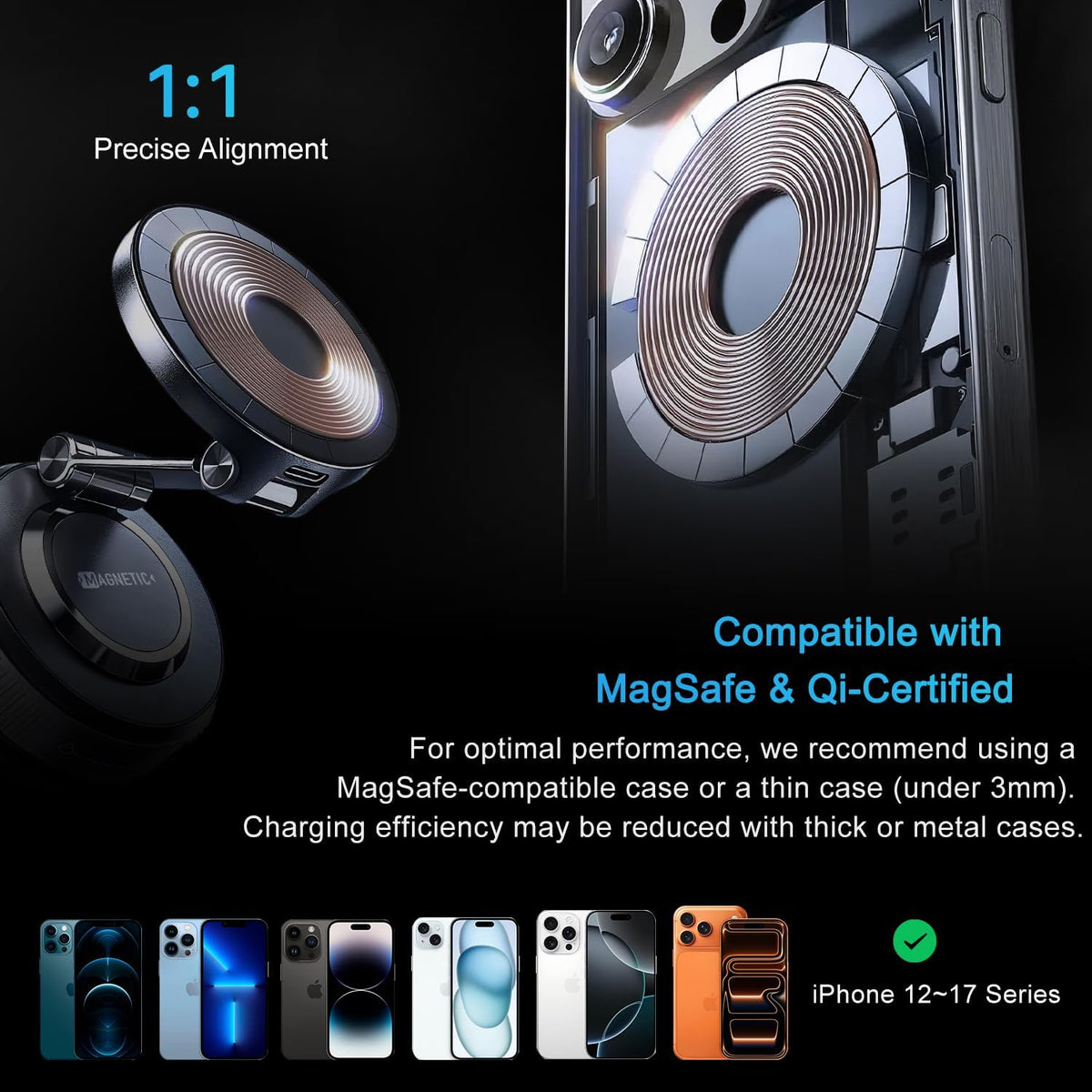 15W for Magsafe Car Mount Charger, 120lbs Suction Cup Phone Mount