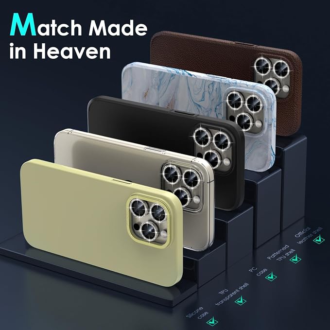 YWXTW Designed for iPhone 15 Pro/iPhone 15 Pro Max Camera Lens Protector Bling
