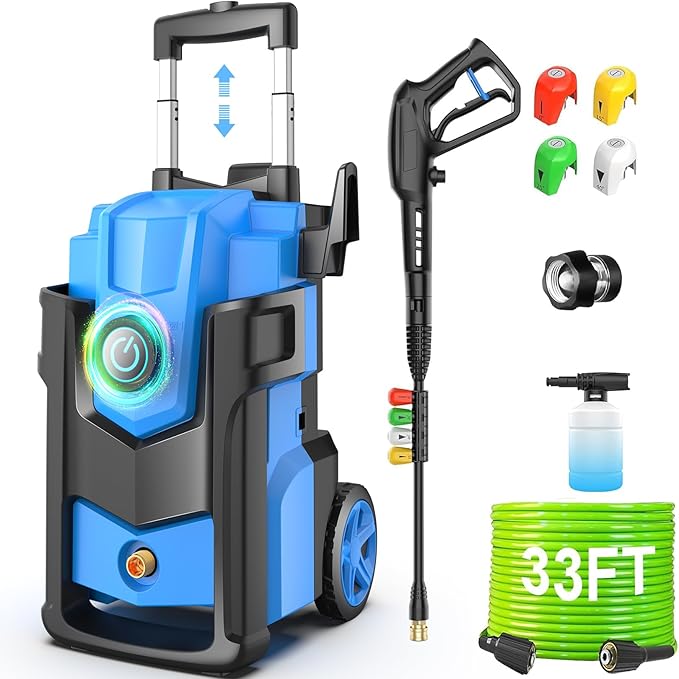 Electric Pressure Washer, 5000 PSI 4.0 GPM Heavy Duty Power Washer, with 4 Nozzles,Foam Cannon,33FT Hose Reel and 500ml Soap Bottle for Home/Cars(Blue)